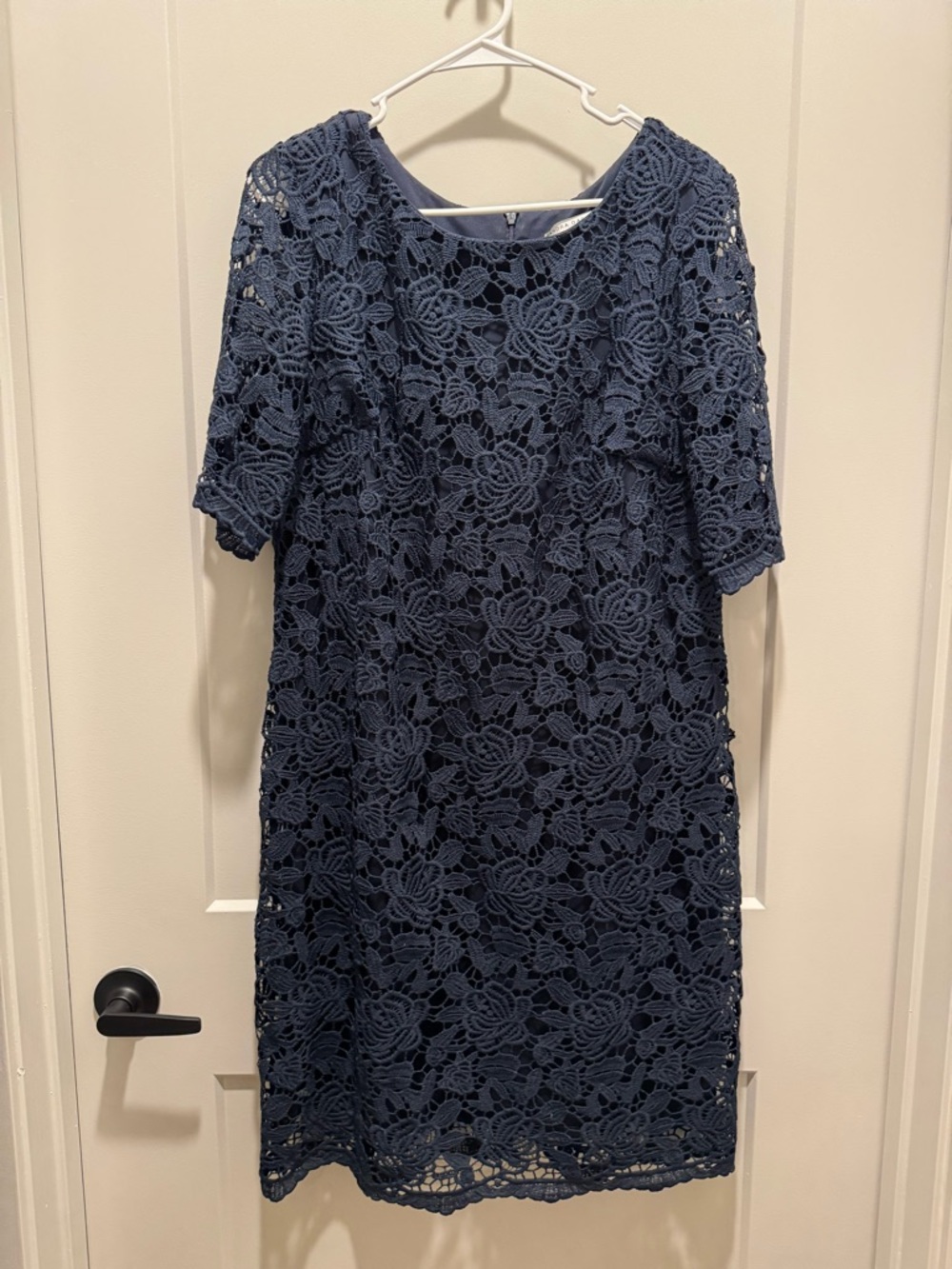 Sandra Darren Navy Floral Lace Midi Dress